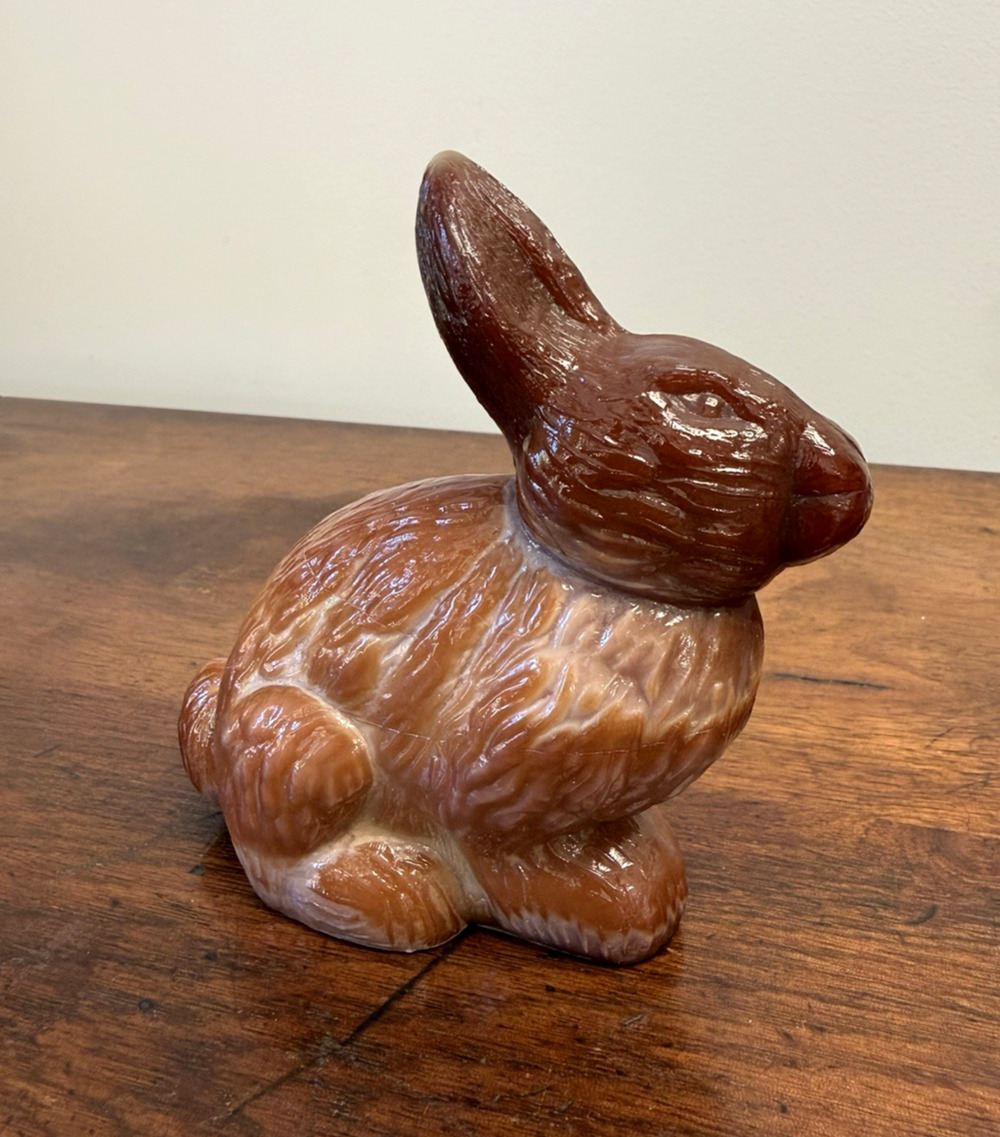 Vintage 1980s Mosser Glass Chocolate Slag Bunny Rabbit Figurine 5.25" USA